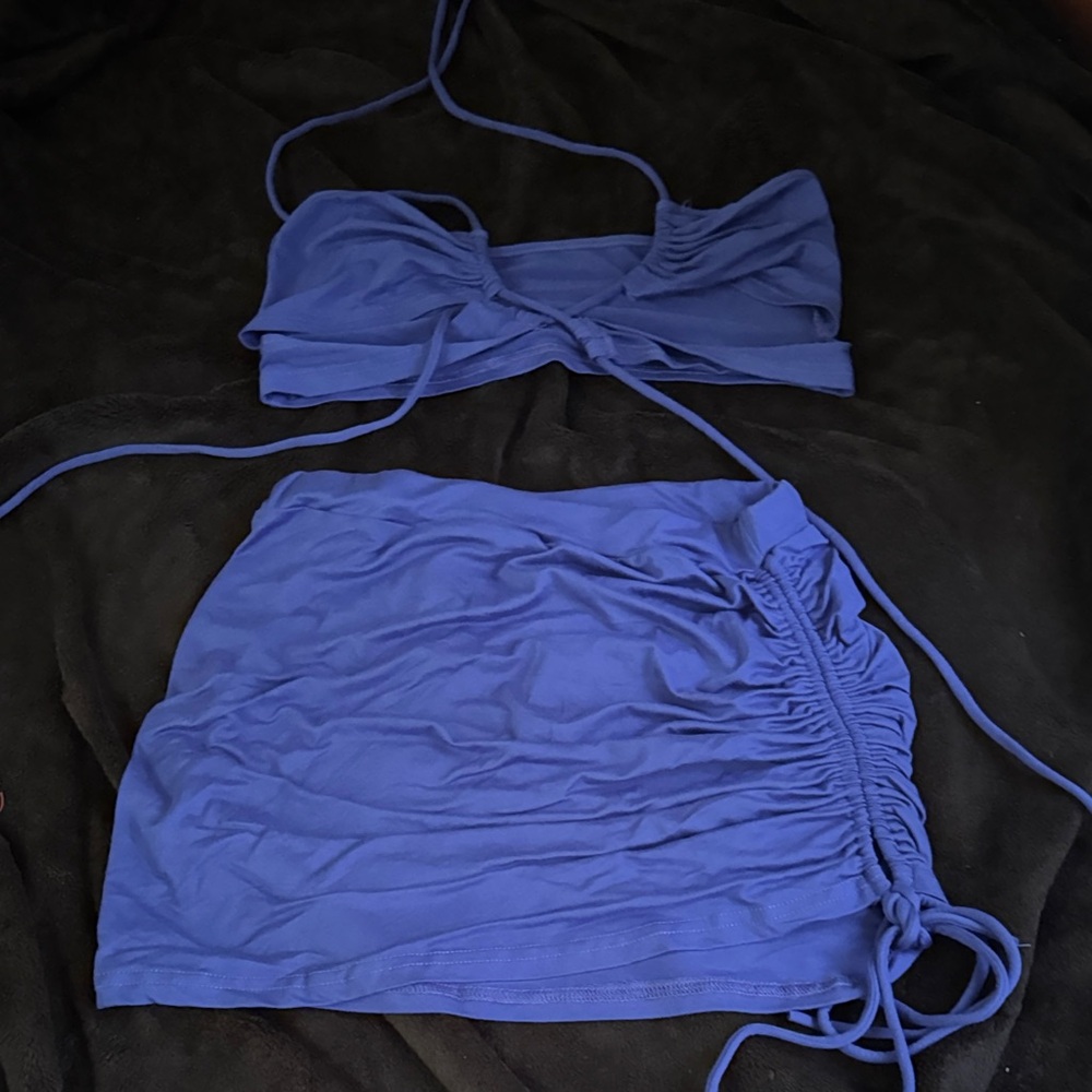 Royal Blue Two-Piece Ruched Skirt Set